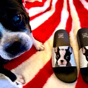 Boston Terrier sandals with sequins ! Size 8/9 in women’s .